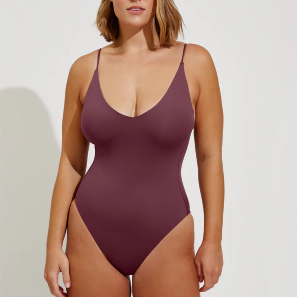Left On Friday Plum Scoop V-Neck One-Piece Swimsuit